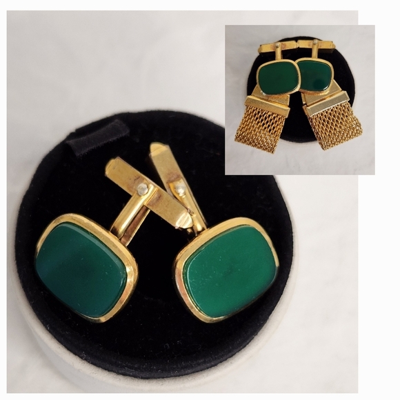 Mens Green & Yellow Gold Cufflinks - Picture 1 of 8